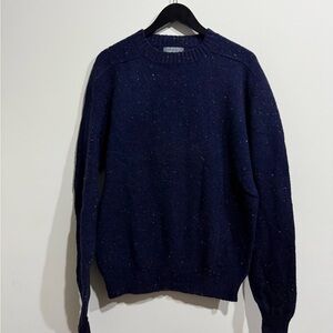 Lord & Taylor Navy Speckled Crewneck Sweater 100% virgin wool